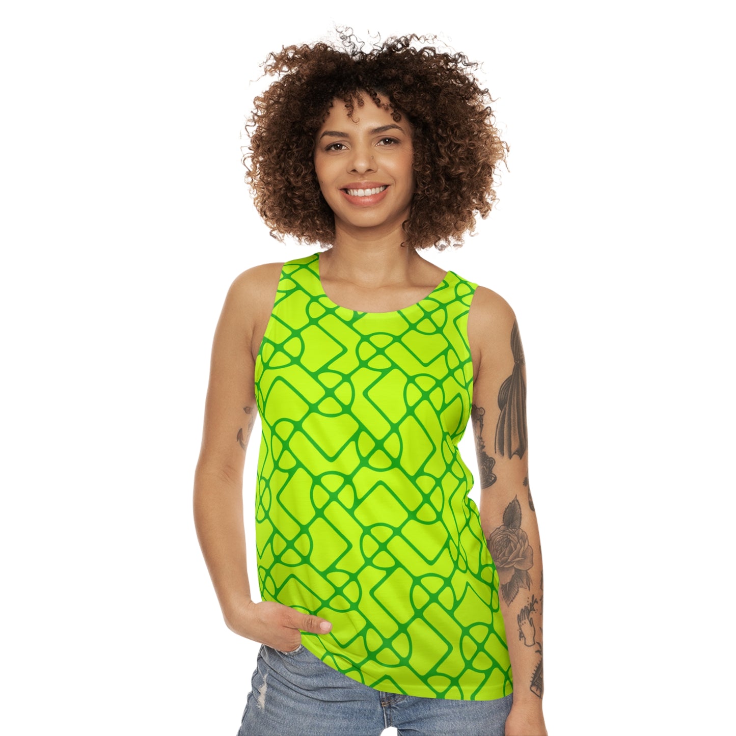 SIGNATURE DINK PATTERN WOMEN'S TANK NEON YELLOW GREEN