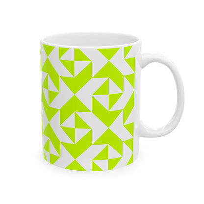 PADINKO PATTERN CERAMIC MUG BRIGHT NEON YELLOW GREEN 1