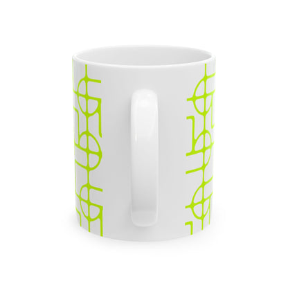 SIGNATURE DINK PATTERN CERAMIC MUG NEON YELLOW GREEN 1